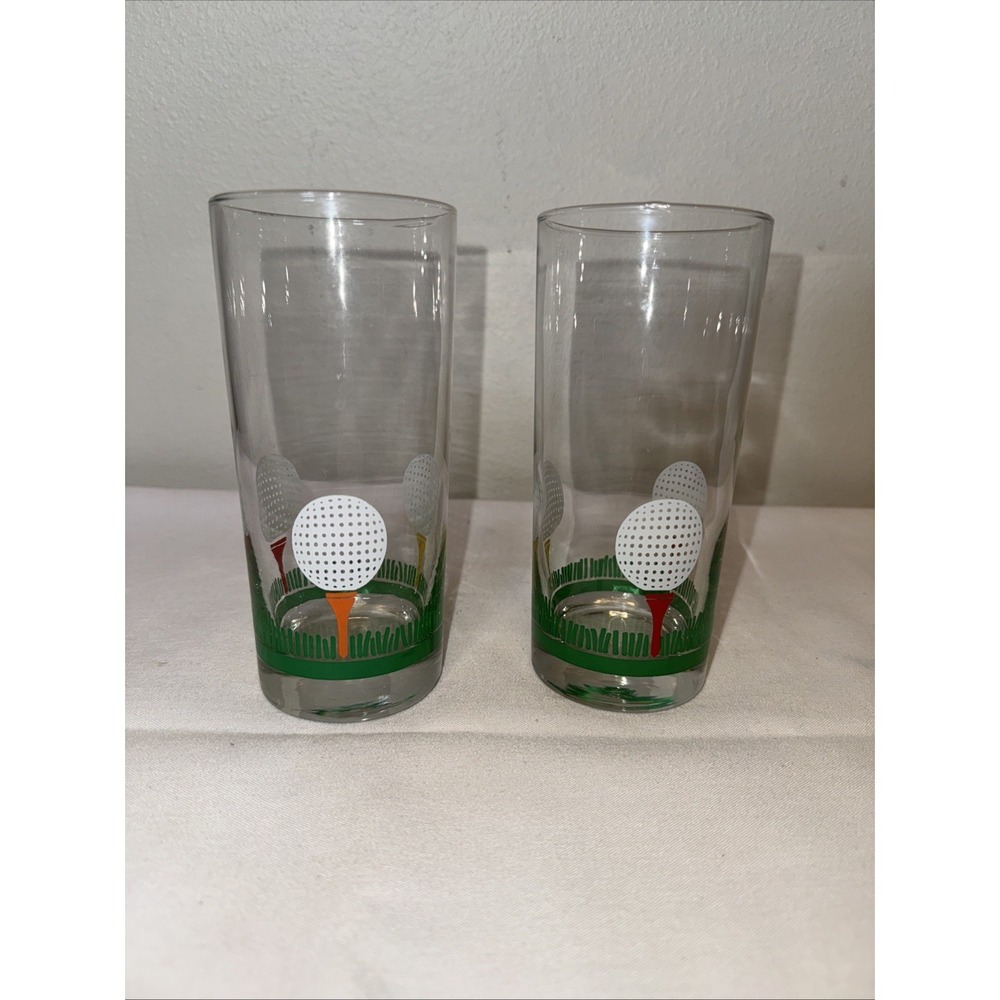 2 Golf Tumblers Highball Barware 16oz Golf Ball On Tees 19th Hole Bar Drink